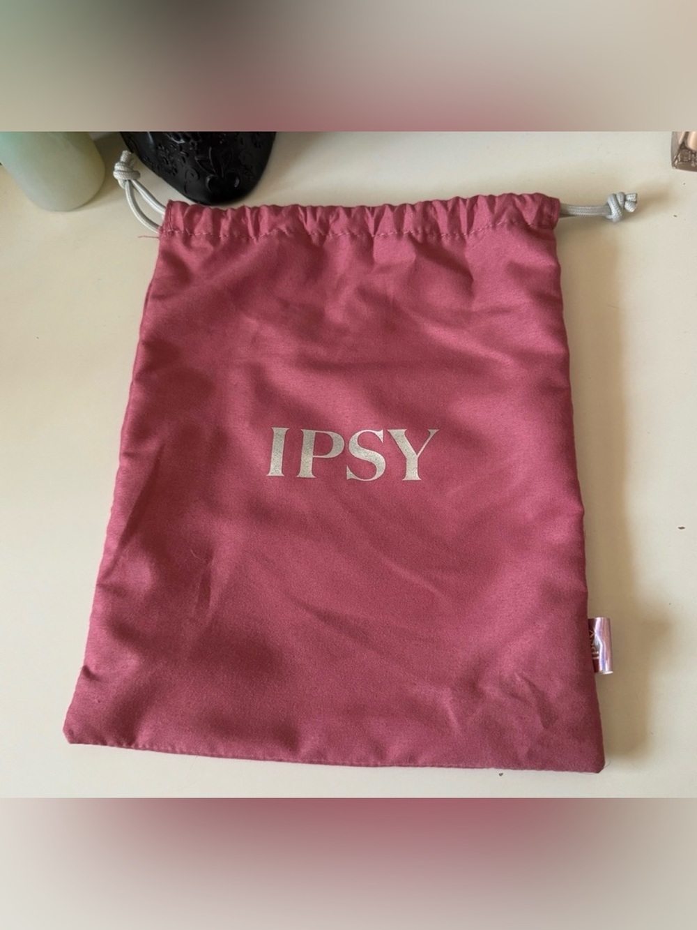3/$15 Ipsy Bag Drawstring Bag Mauve Rose Pink & Gray Bag